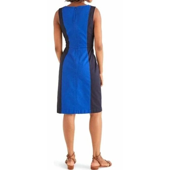 NWT Boden Helena Blue Colorblock Chino Knee Length Cotton Blend Sheath Dress-sz - Picture 2 of 10